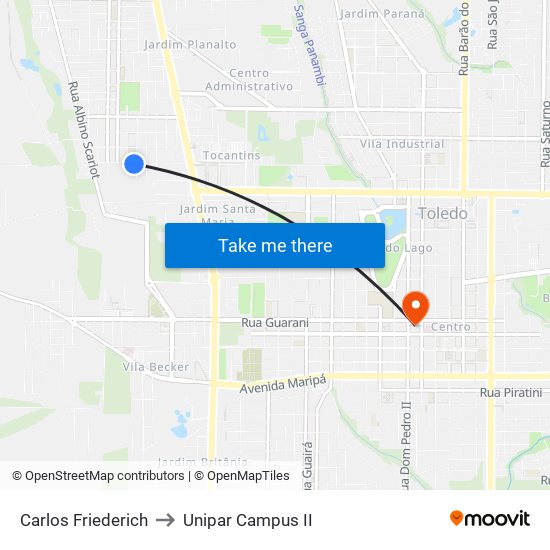 Carlos Friederich to Unipar Campus II map
