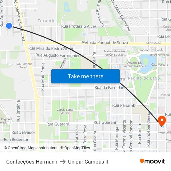 Confecções Hermann to Unipar Campus II map