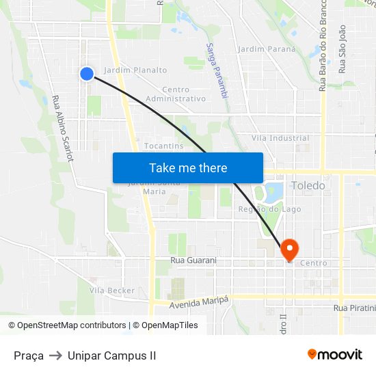 Praça to Unipar Campus II map