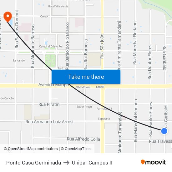 Ponto Casa Germinada to Unipar Campus II map