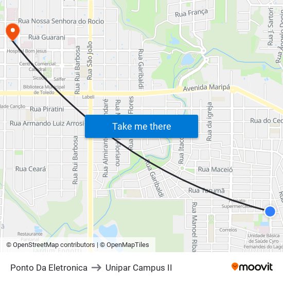 Ponto Da Eletronica to Unipar Campus II map