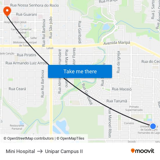 Mini Hospital to Unipar Campus II map