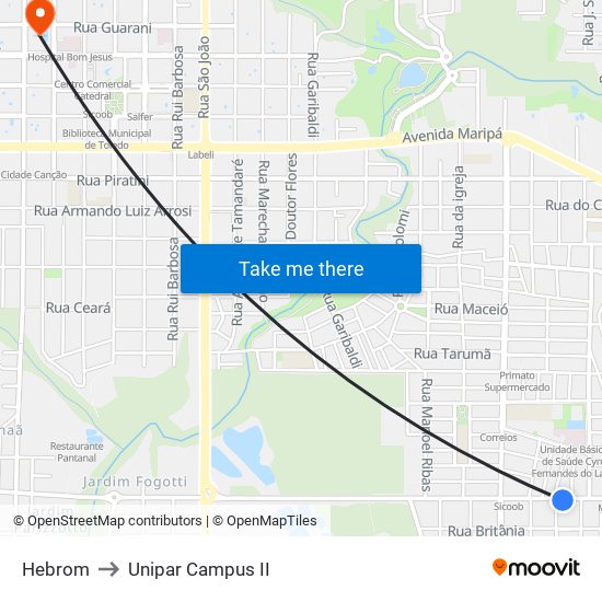 Hebrom to Unipar Campus II map