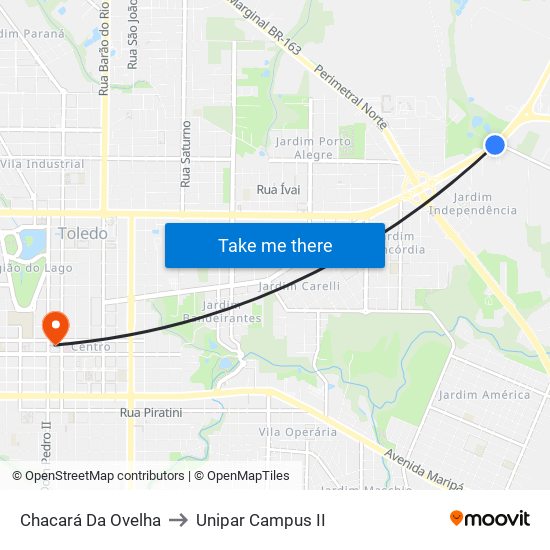 Chacará Da Ovelha to Unipar Campus II map