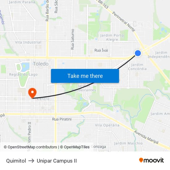 Quimitol to Unipar Campus II map