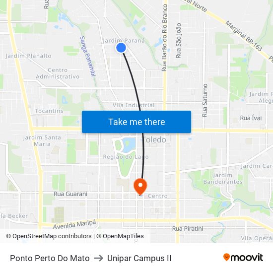 Ponto Perto Do Mato to Unipar Campus II map