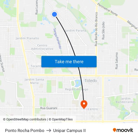 Ponto Rocha Pombo to Unipar Campus II map