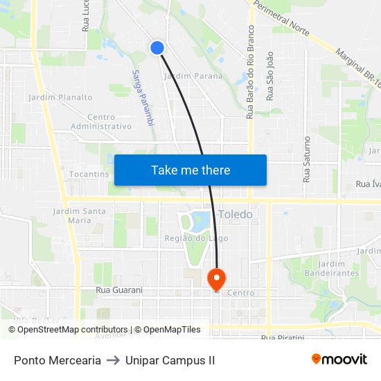 Ponto Mercearia to Unipar Campus II map