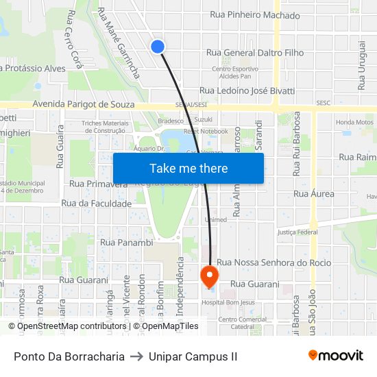 Ponto Da Borracharia to Unipar Campus II map