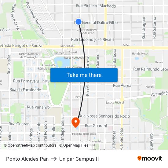 Ponto Alcides Pan to Unipar Campus II map