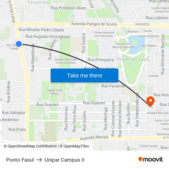 Ponto Fasul to Unipar Campus II map