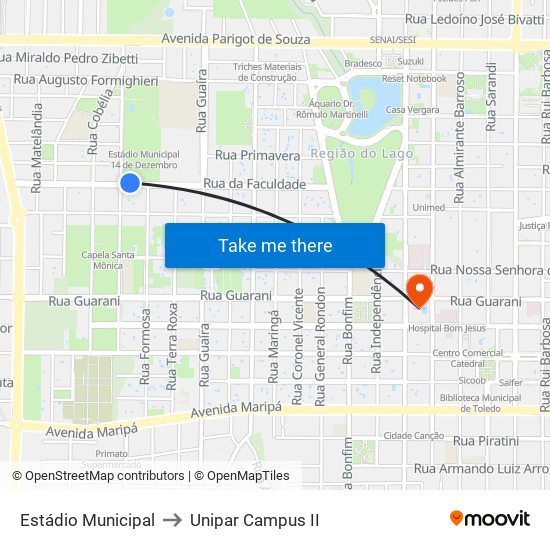 Estádio Municipal to Unipar Campus II map