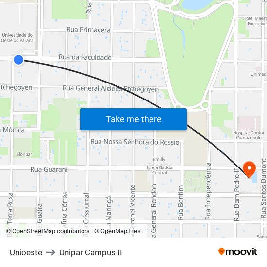 Unioeste to Unipar Campus II map