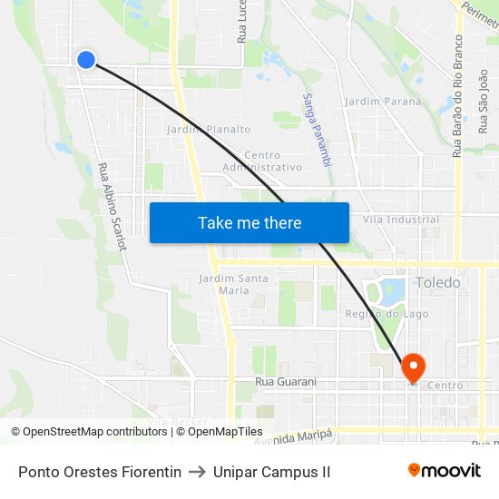 Ponto Orestes Fiorentin to Unipar Campus II map