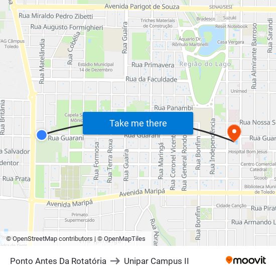 Ponto Antes Da Rotatória to Unipar Campus II map