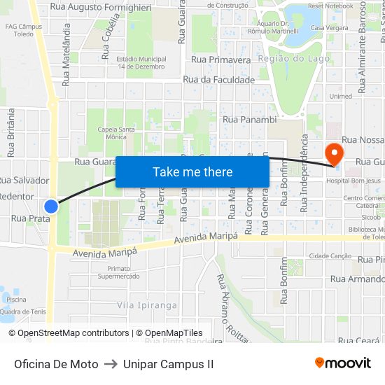 Oficina De Moto to Unipar Campus II map