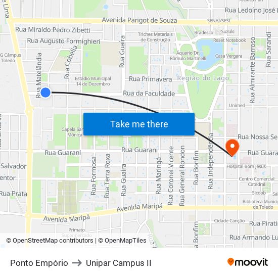 Ponto Empório to Unipar Campus II map