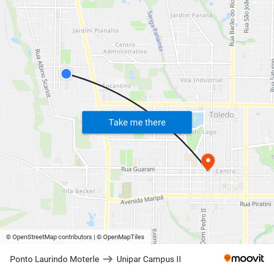 Ponto Laurindo Moterle to Unipar Campus II map
