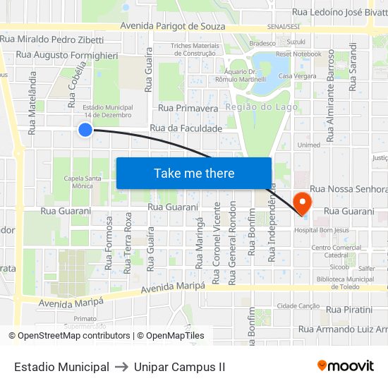 Estadio Municipal to Unipar Campus II map