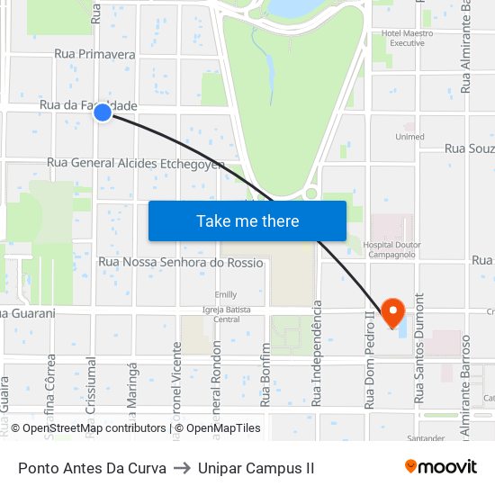 Ponto Antes Da Curva to Unipar Campus II map