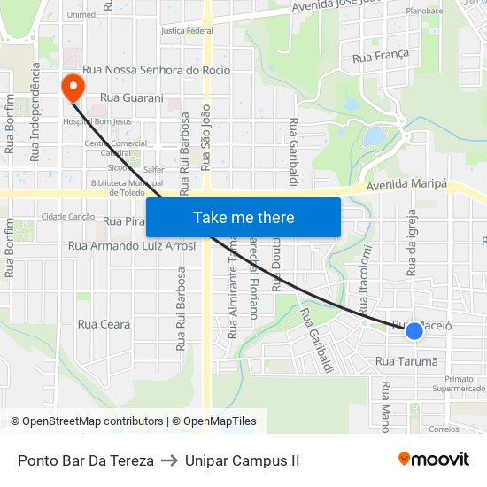 Ponto Bar Da Tereza to Unipar Campus II map