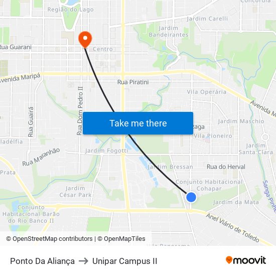Ponto Da Aliança to Unipar Campus II map
