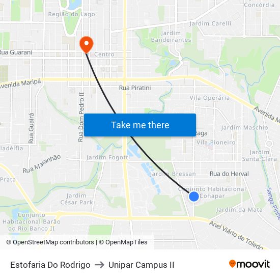 Estofaria Do Rodrigo to Unipar Campus II map