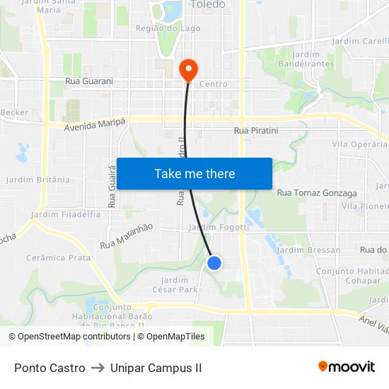 Ponto Castro to Unipar Campus II map
