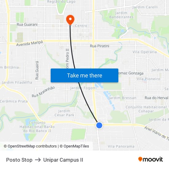 Posto Stop to Unipar Campus II map
