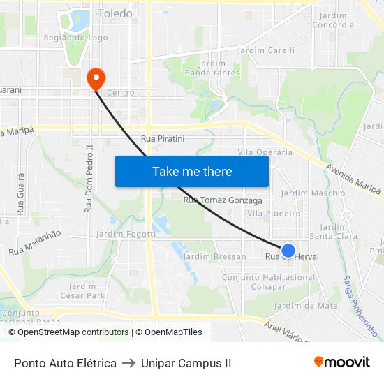 Ponto Auto Elétrica to Unipar Campus II map