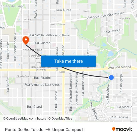 Ponto Do Rio Toledo to Unipar Campus II map