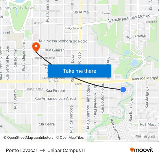 Ponto Lavacar to Unipar Campus II map
