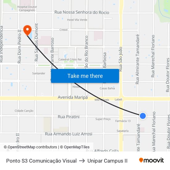 Ponto S3 Comunicação Visual to Unipar Campus II map