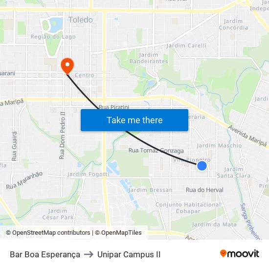 Bar Boa Esperança to Unipar Campus II map