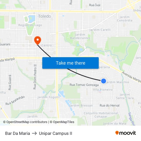 Bar Da Maria to Unipar Campus II map