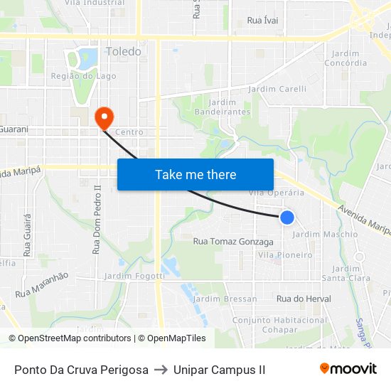 Ponto Da Cruva Perigosa to Unipar Campus II map