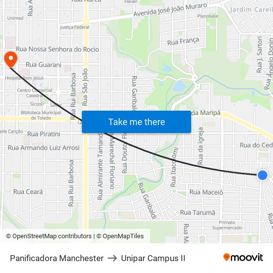 Panificadora Manchester to Unipar Campus II map