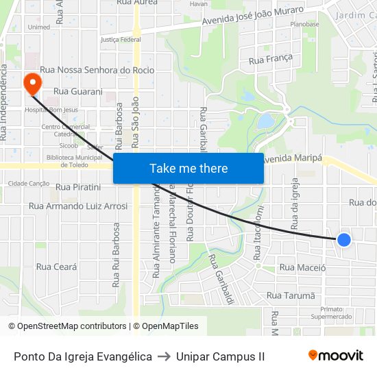 Ponto Da Igreja Evangélica to Unipar Campus II map