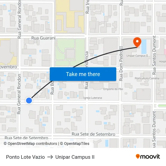 Ponto Lote Vazio to Unipar Campus II map