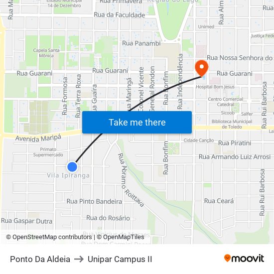 Ponto Da Aldeia to Unipar Campus II map