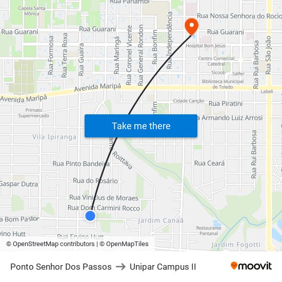 Ponto Senhor Dos Passos to Unipar Campus II map