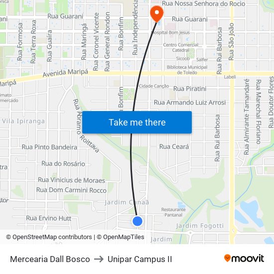 Mercearia Dall Bosco to Unipar Campus II map