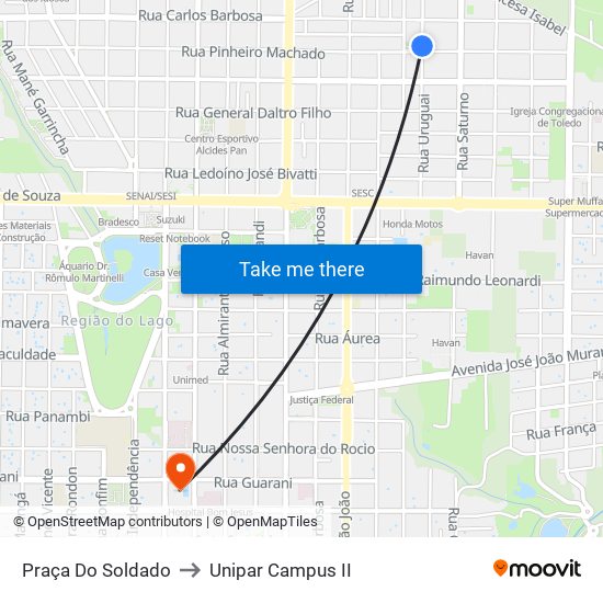 Praça Do Soldado to Unipar Campus II map