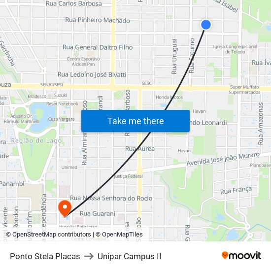 Ponto Stela Placas to Unipar Campus II map