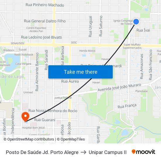 Posto De Saúde Jd. Porto Alegre to Unipar Campus II map