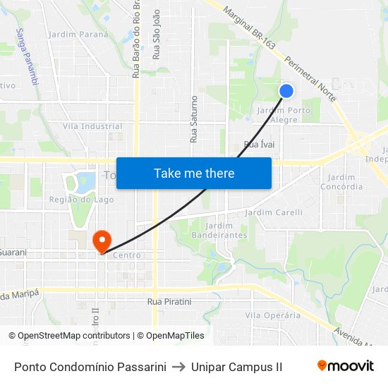 Ponto Condomínio Passarini to Unipar Campus II map