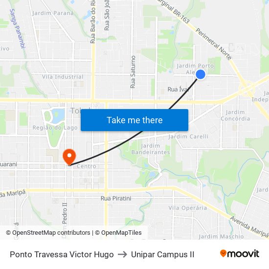 Ponto Travessa Victor Hugo to Unipar Campus II map