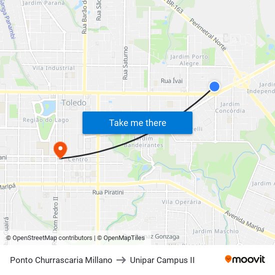 Ponto Churrascaria Millano to Unipar Campus II map