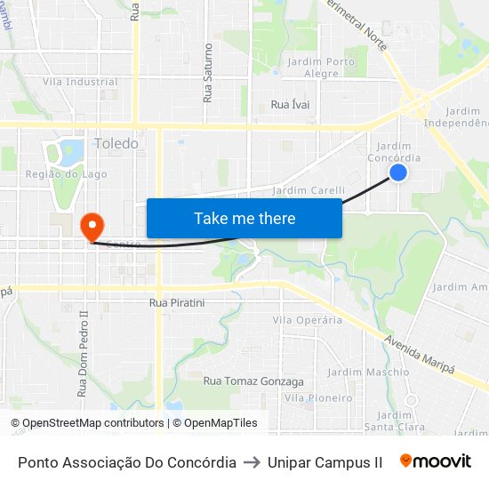 Ponto Associação Do Concórdia to Unipar Campus II map