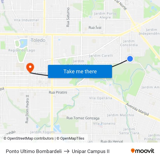 Ponto Ultimo Bombardeli to Unipar Campus II map